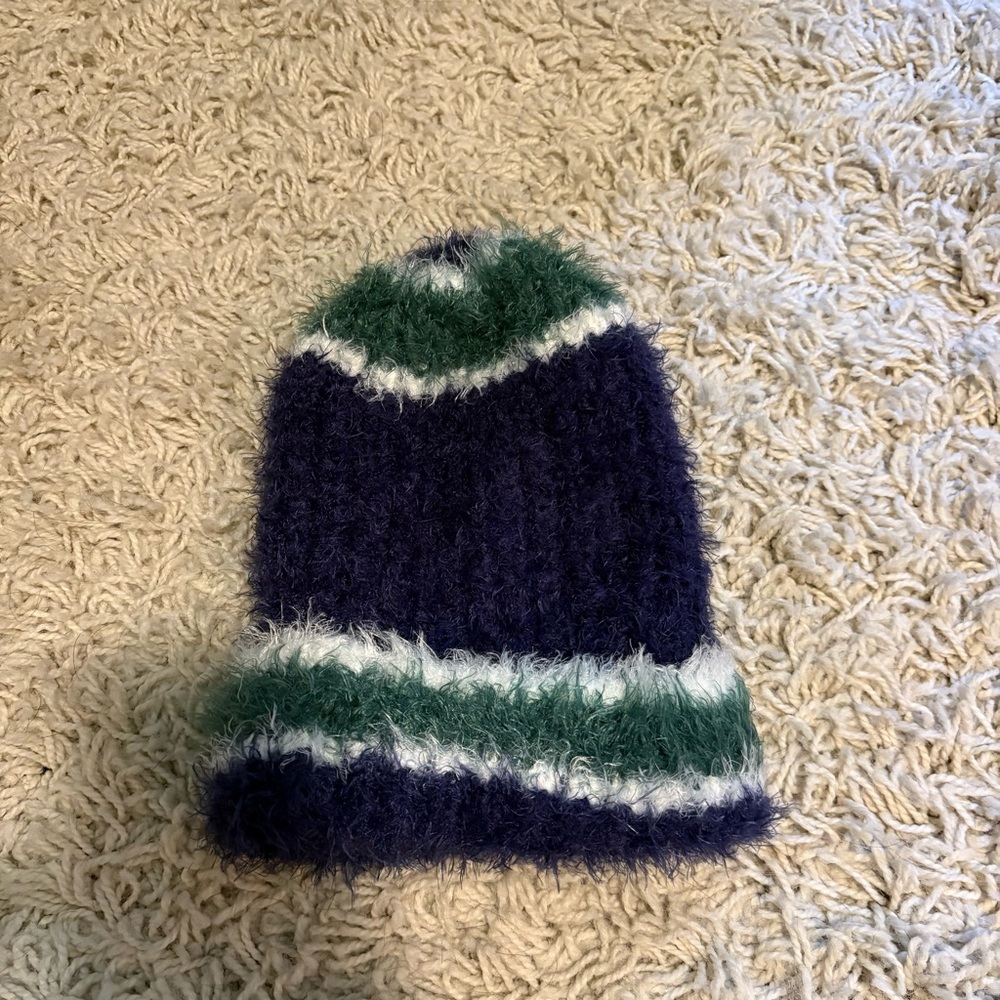 Free People Blue and Green Striped Beanie Hat